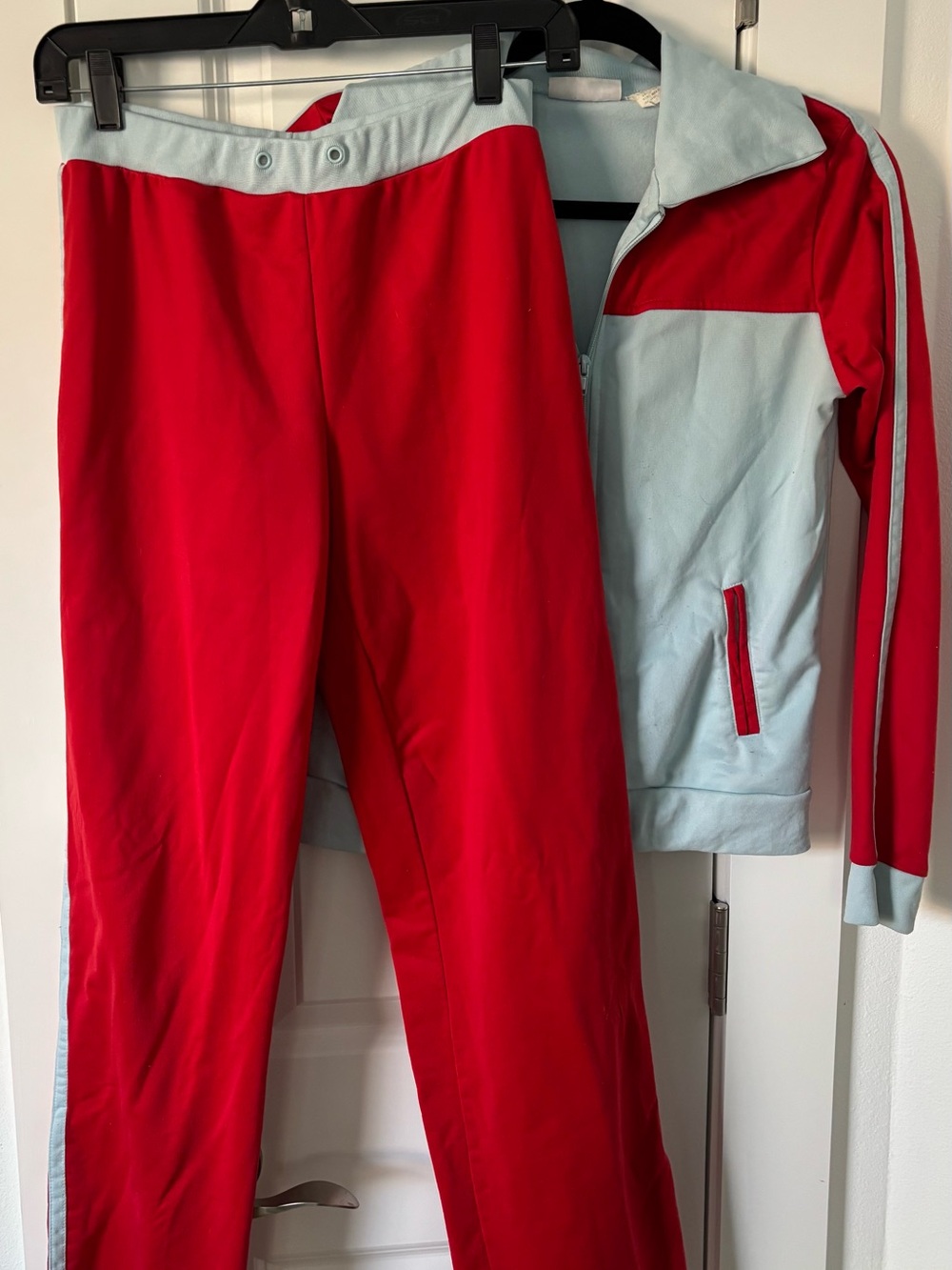 Y2K Women's Red and Light Blue Track Pants — Casual Athletic Joggers